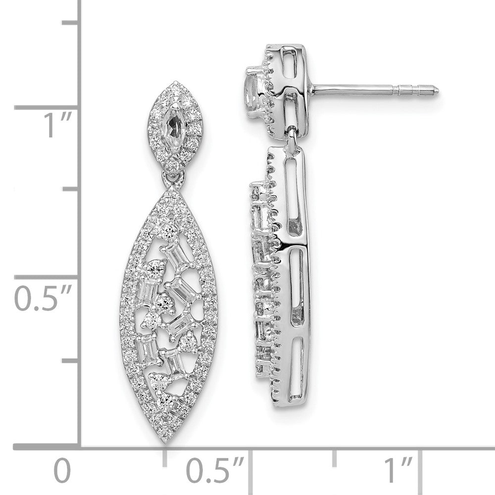14k White Gold Polished Fancy Dangle Real Diamond Post Earring