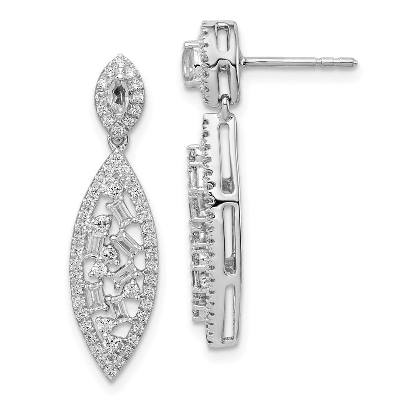 14k White Gold Polished Fancy Dangle Real Diamond Post Earring