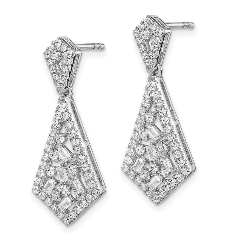 14k White Gold Polished Fancy Dangle Real Diamond Post Earring