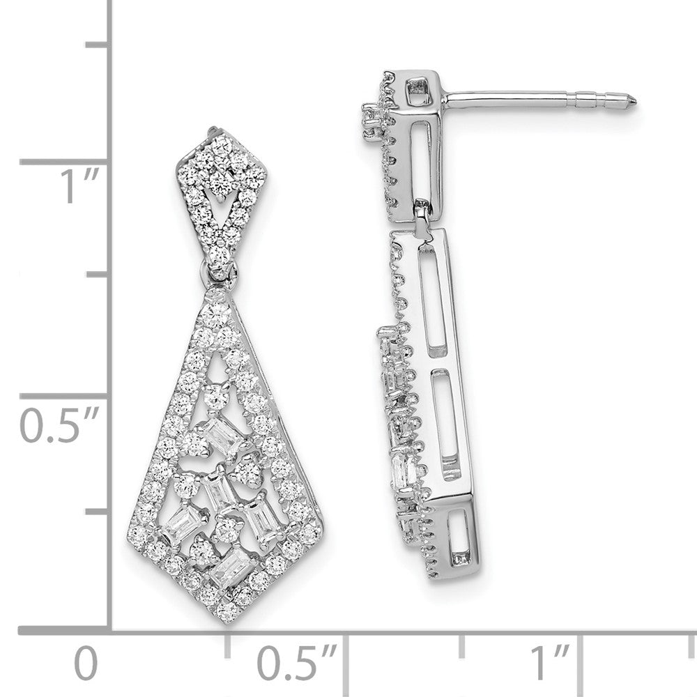 14k White Gold Polished Fancy Dangle Real Diamond Post Earring