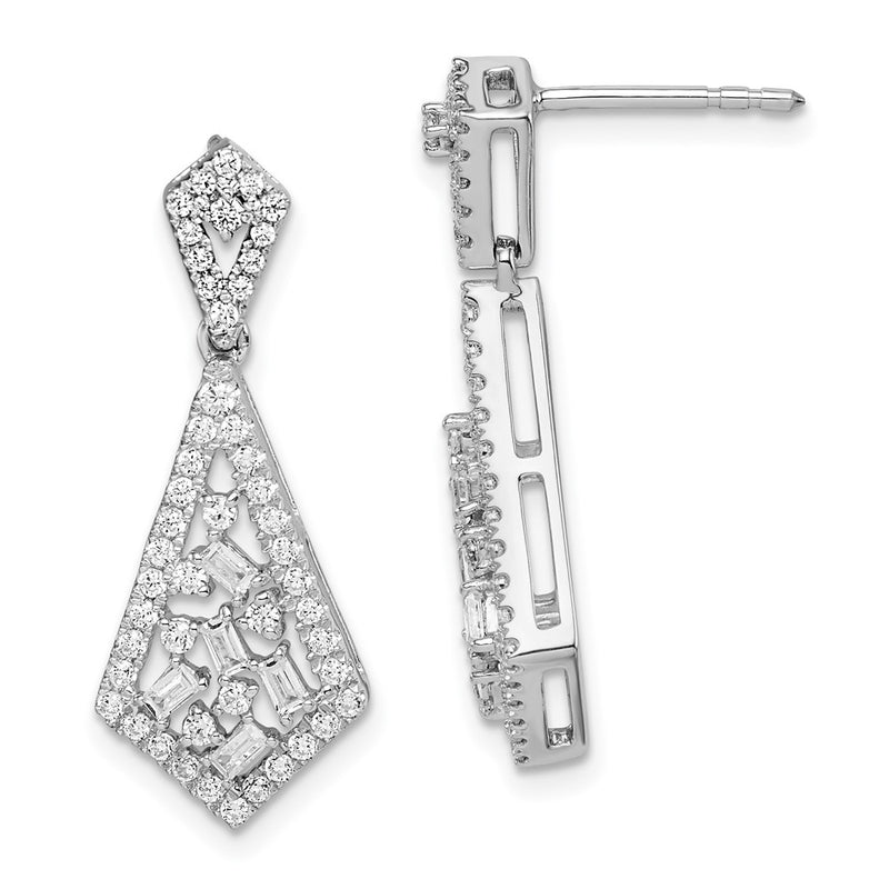 14k White Gold Polished Fancy Dangle Real Diamond Post Earring
