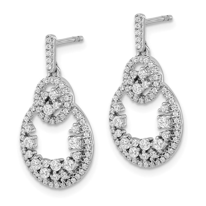 14k White Gold Polished Fancy Oval Dangle Real Diamond Post Earring