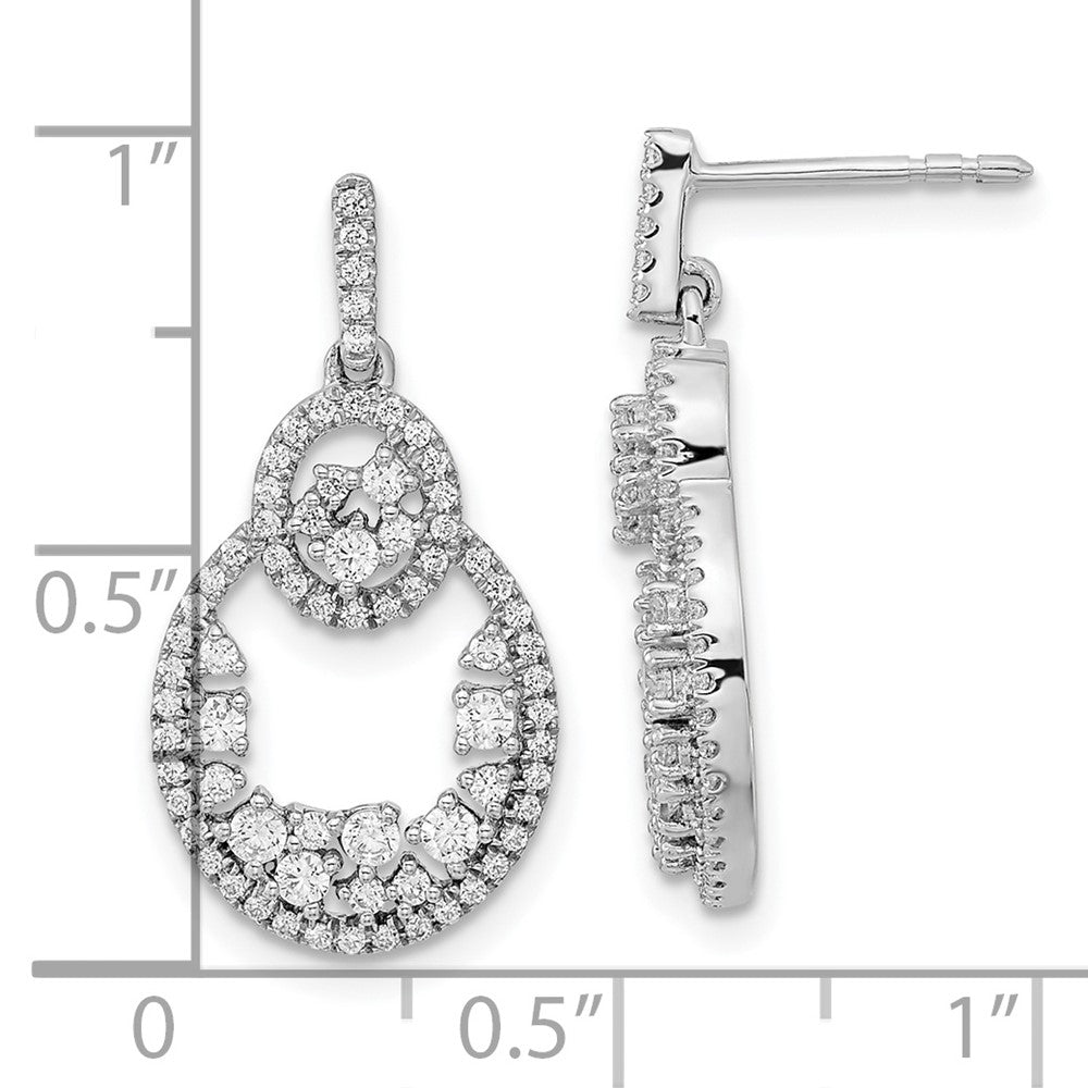 14k White Gold Polished Fancy Oval Dangle Real Diamond Post Earring