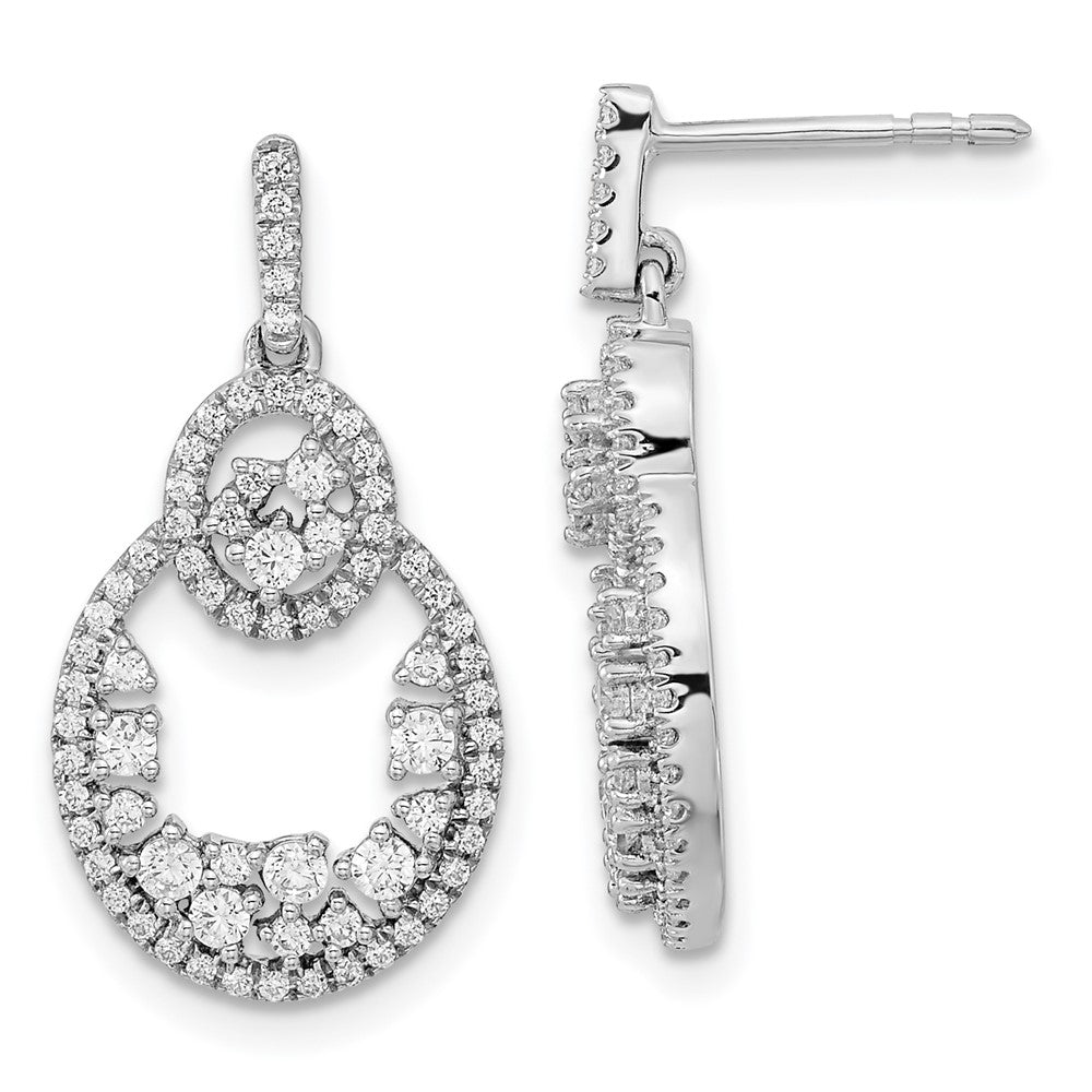 14k White Gold Polished Fancy Oval Dangle Real Diamond Post Earring