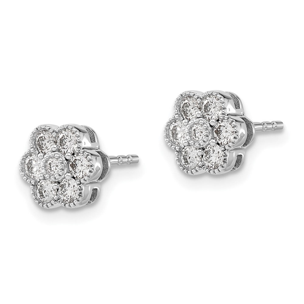 14k White Gold Floral Real Diamond Post Earrings