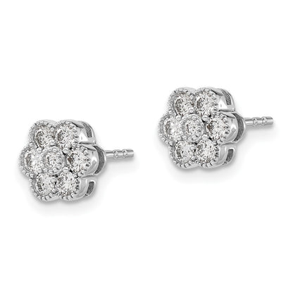 14k White Gold Floral Real Diamond Post Earrings