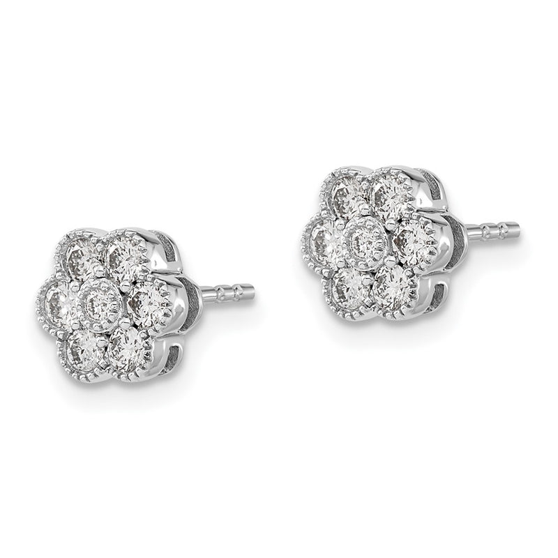 14k White Gold Floral Real Diamond Post Earrings