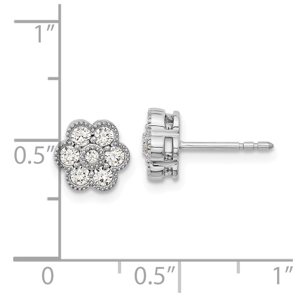 14k White Gold Floral Real Diamond Post Earrings