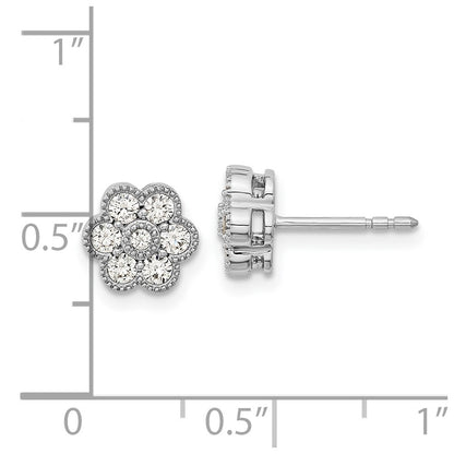 14k White Gold Floral Real Diamond Post Earrings