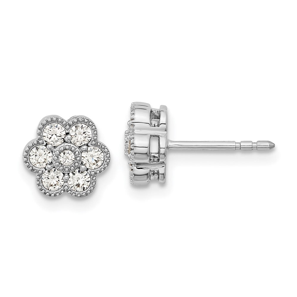 14k White Gold Floral Real Diamond Post Earrings