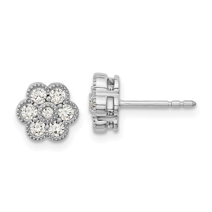 14k White Gold Floral Real Diamond Post Earrings