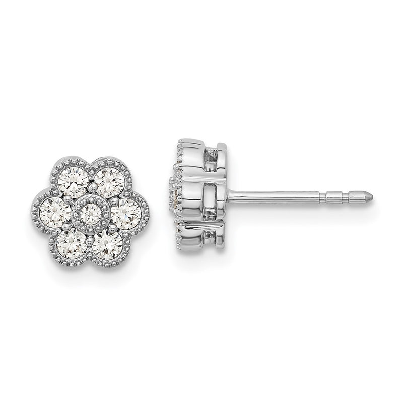 14k White Gold Floral Real Diamond Post Earrings
