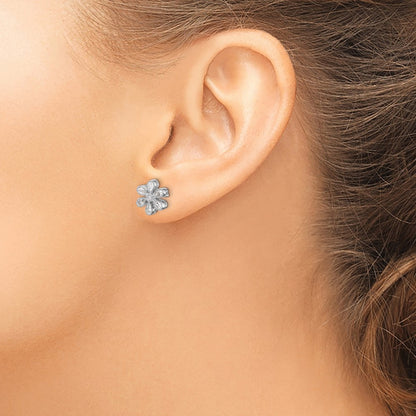 14k White Gold Floral Real Diamond Post Earrings