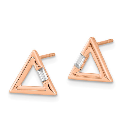 14k Rose Gold Polished Triangle Real Diamond Post Earrings