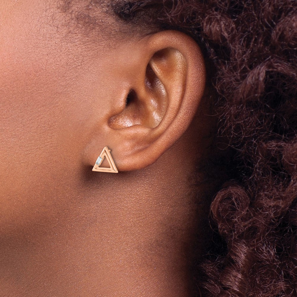 14k Rose Gold Polished Triangle Real Diamond Post Earrings