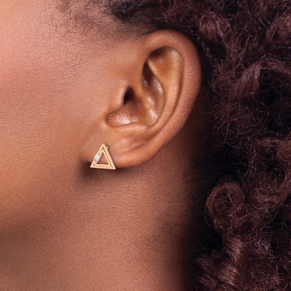 14k Rose Gold Polished Triangle Real Diamond Post Earrings