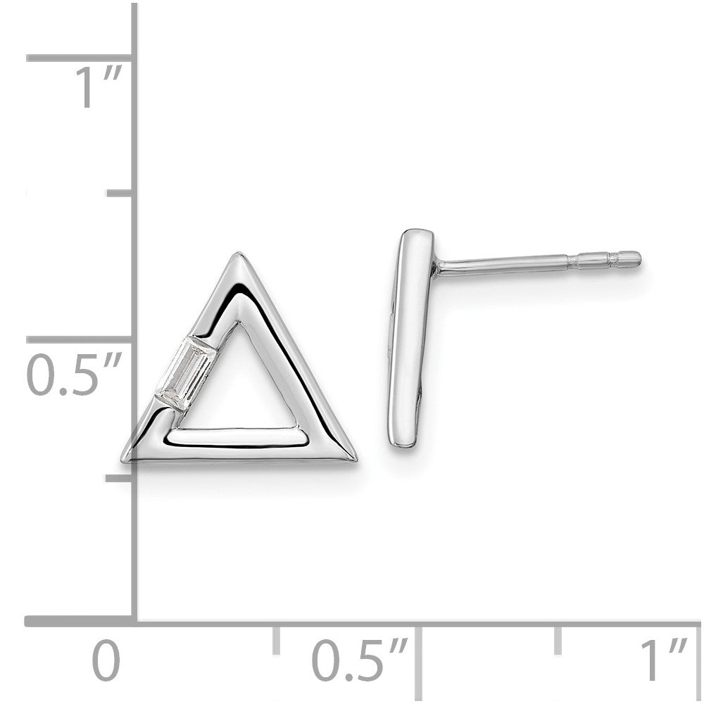 14k White Gold Polished Triangle Real Diamond Post Earrings