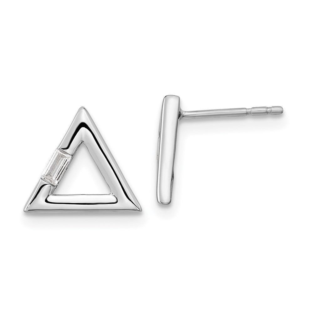 14k White Gold Polished Triangle Real Diamond Post Earrings
