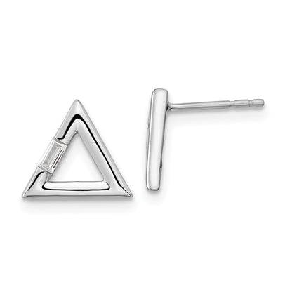 14k White Gold Polished Triangle Real Diamond Post Earrings