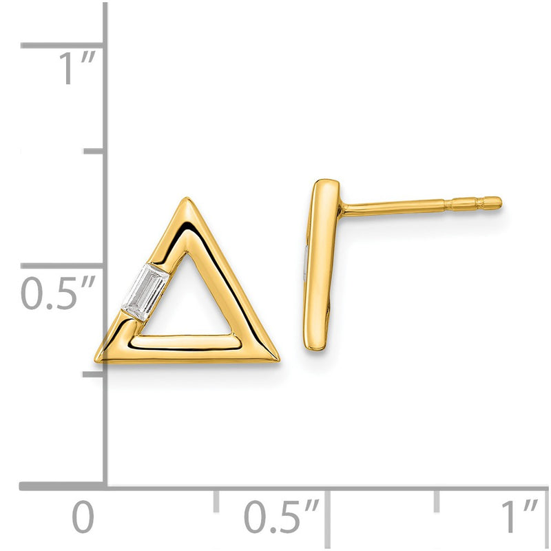 14k Yellow Gold Polished Triangle Real Diamond Post Earrings