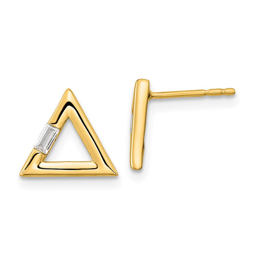 14k Yellow Gold Polished Triangle Real Diamond Post Earrings