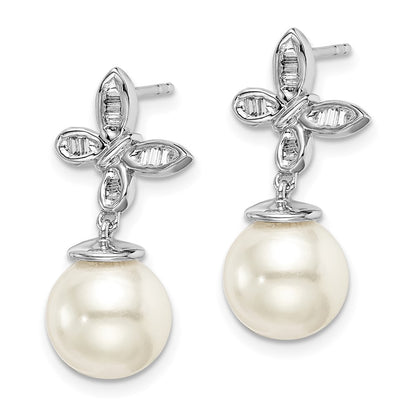 14k White FWC Pearl and Real Diamond Butterfly Post Earrings