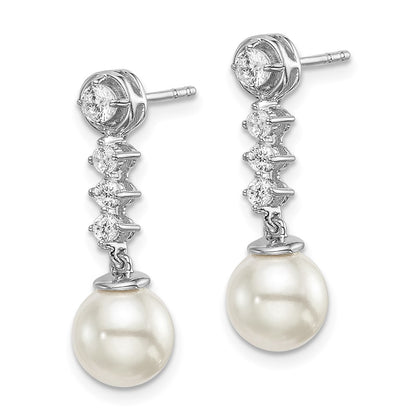 14k White Gold Freshwater Cultured Pearl & Real Diamond Post Earrings