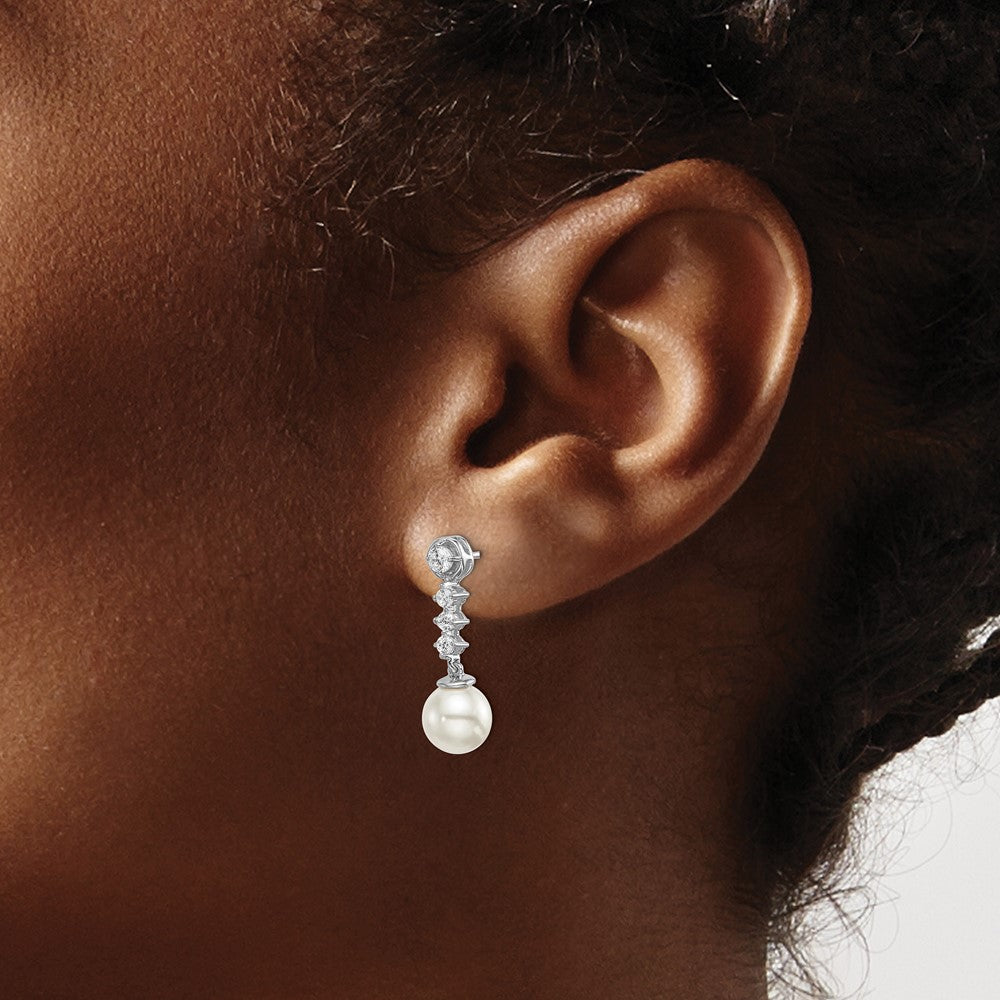 14k White Gold Freshwater Cultured Pearl & Real Diamond Post Earrings