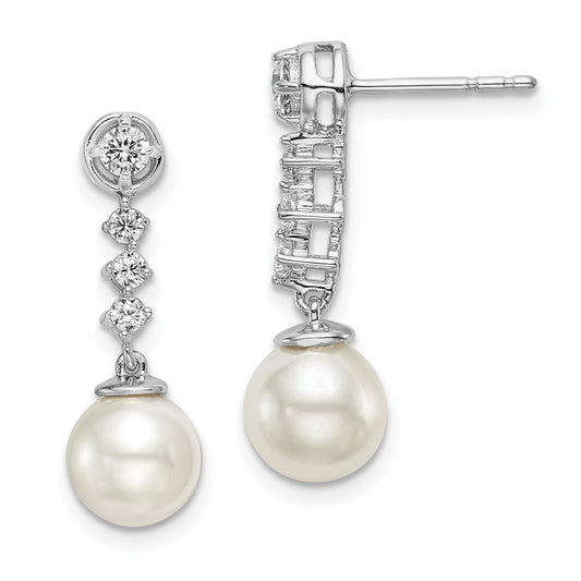 14k White Gold Freshwater Cultured Pearl & Real Diamond Post Earrings