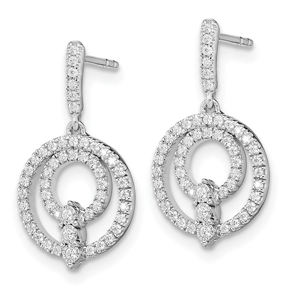 14k White Gold Circle Real Diamond Dangle Post Earrings
