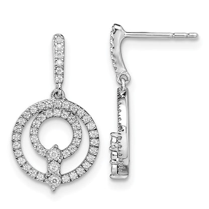 14k White Gold Circle Real Diamond Dangle Post Earrings