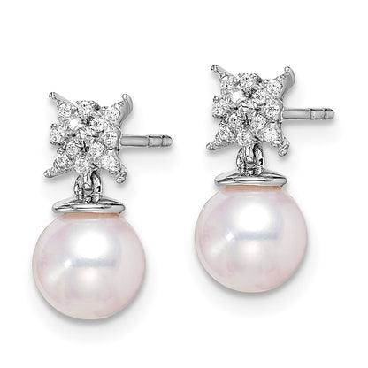 14k White Gold Freshwater Cultured Pearl & Real Diamond Post Earrings
