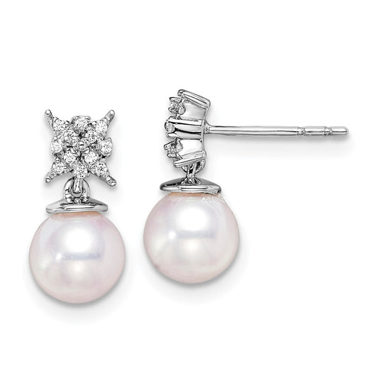 14k White Gold Freshwater Cultured Pearl & Real Diamond Post Earrings