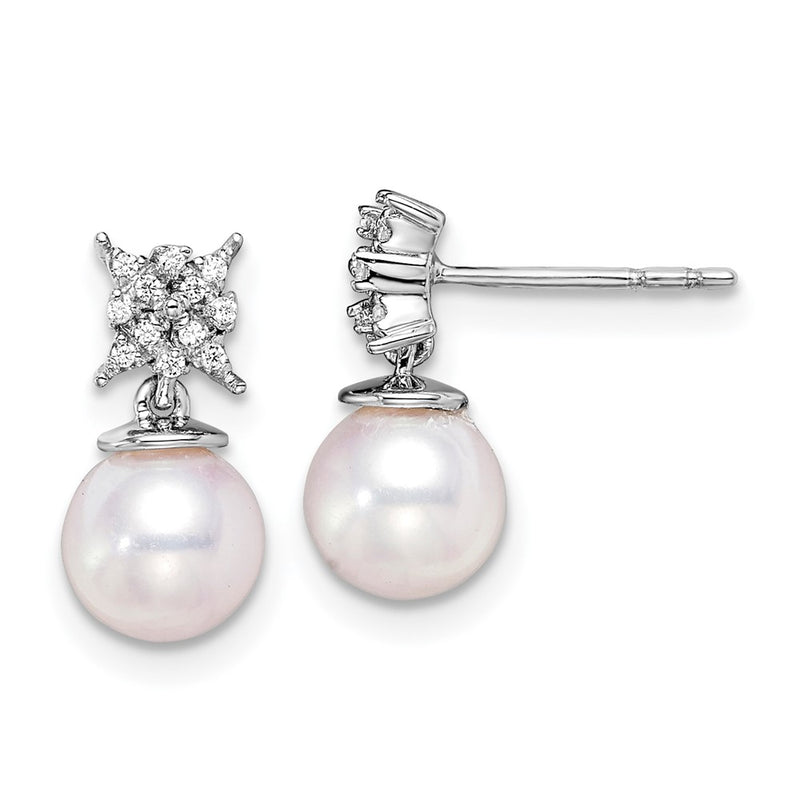 14k White Gold Freshwater Cultured Pearl & Real Diamond Post Earrings