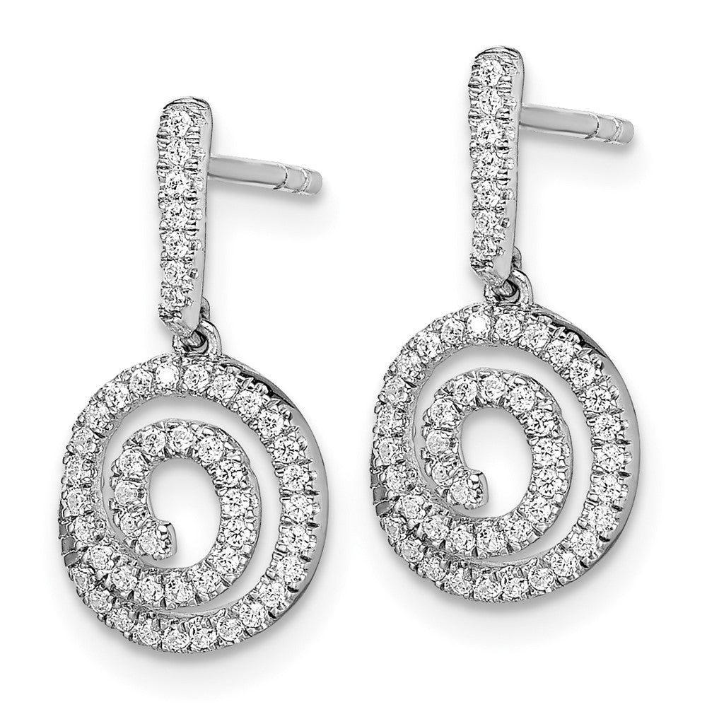 14k White Gold Circle Swirl Real Diamond Dangle Post Earrings