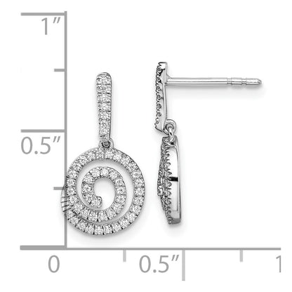 14k White Gold Circle Swirl Real Diamond Dangle Post Earrings