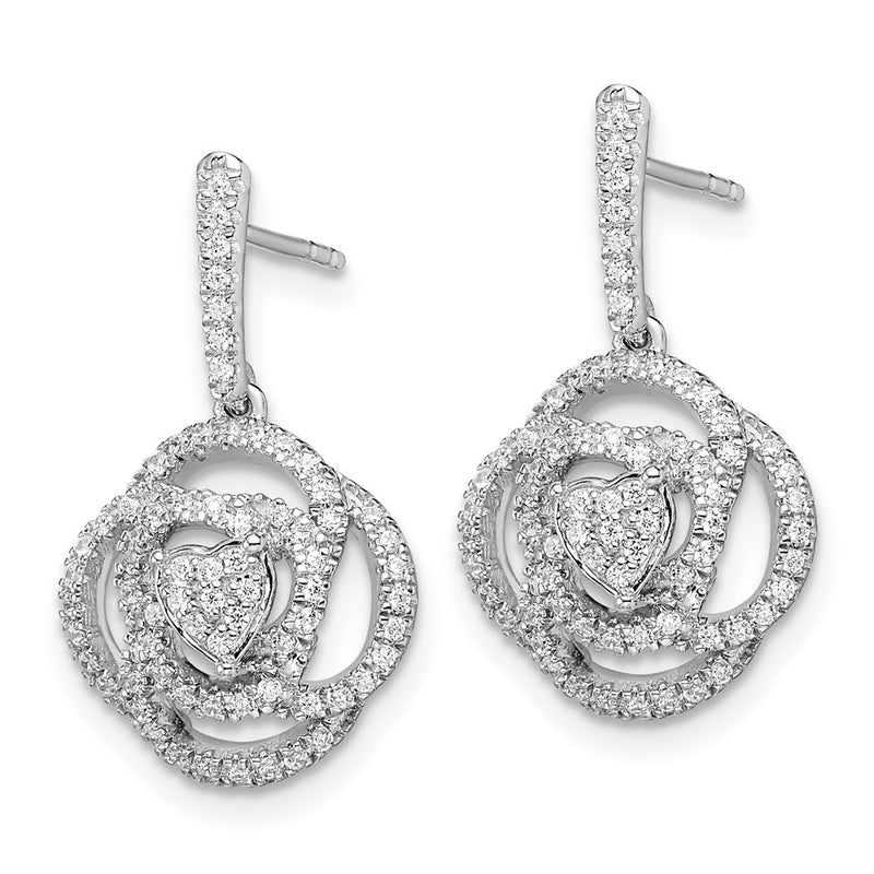 14k White Gold Floral Real Diamond Dangle Post Earrings