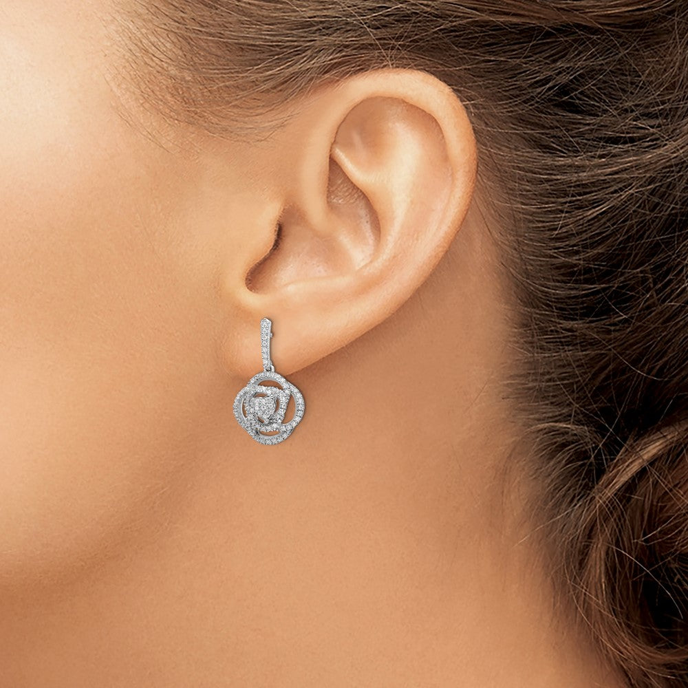 14k White Gold Floral Real Diamond Dangle Post Earrings