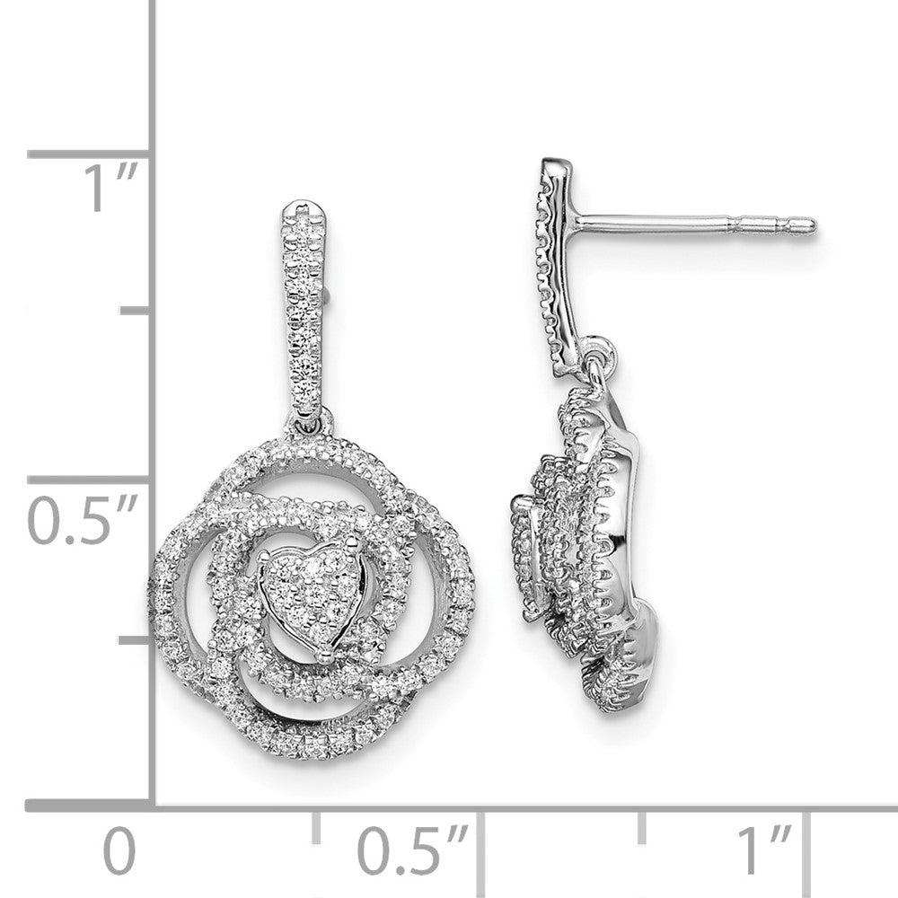 14k White Gold Floral Real Diamond Dangle Post Earrings