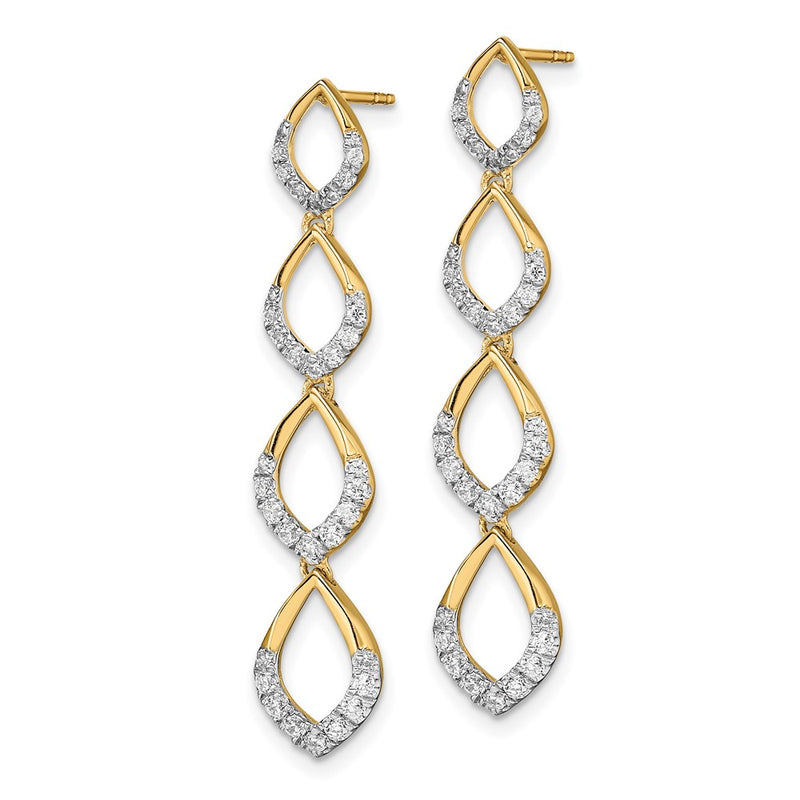 14k Yellow Gold Polished Dangle Real Diamond Post Earrings