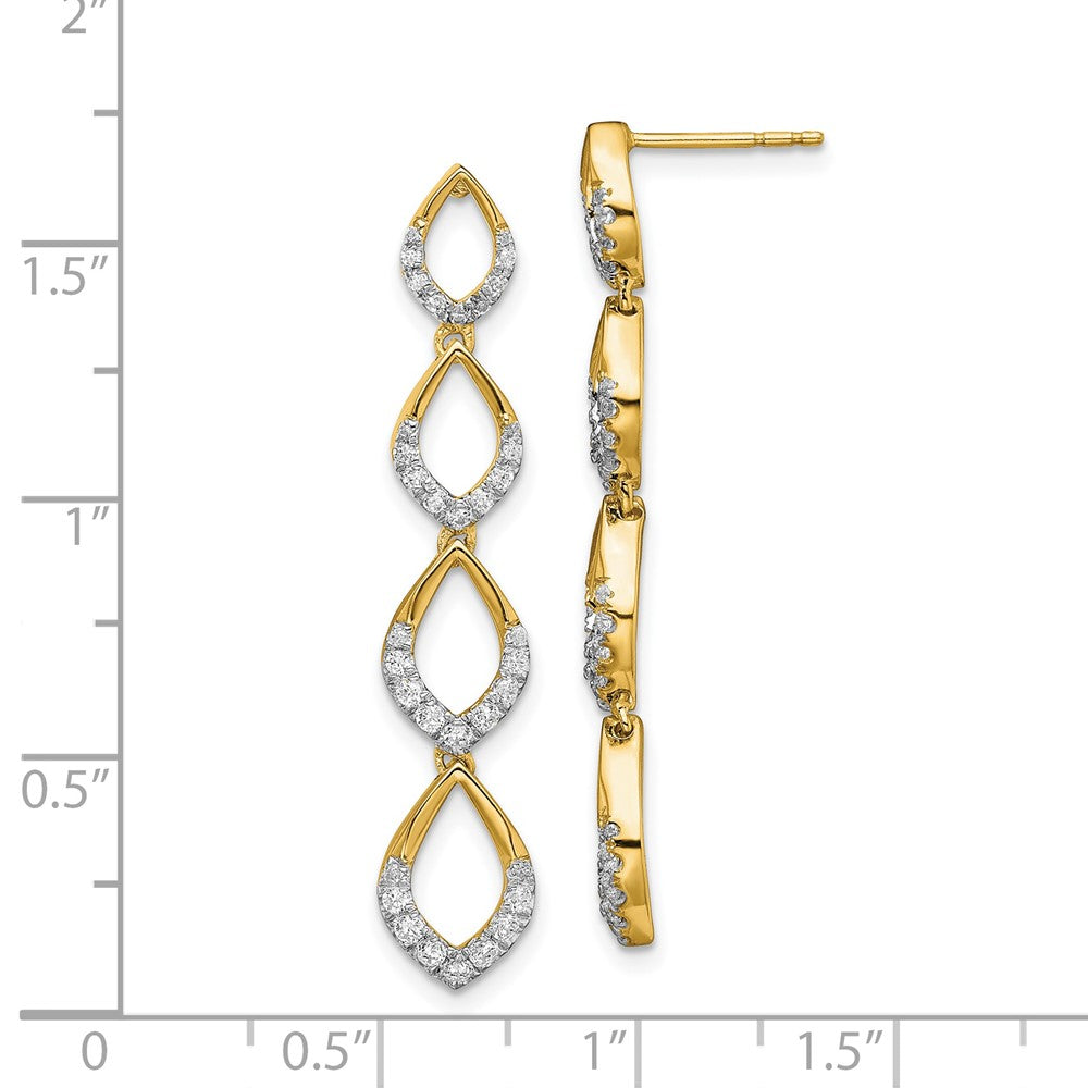 14k Yellow Gold Polished Dangle Real Diamond Post Earrings