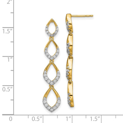 14k Yellow Gold Polished Dangle Real Diamond Post Earrings
