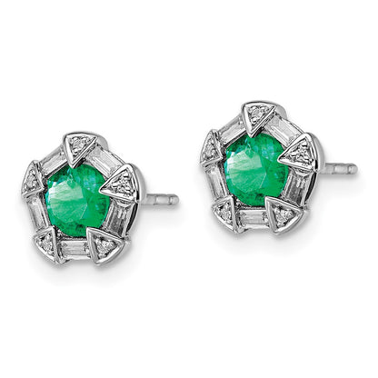 14k White Gold Emerald and Real Diamond Post Earrings