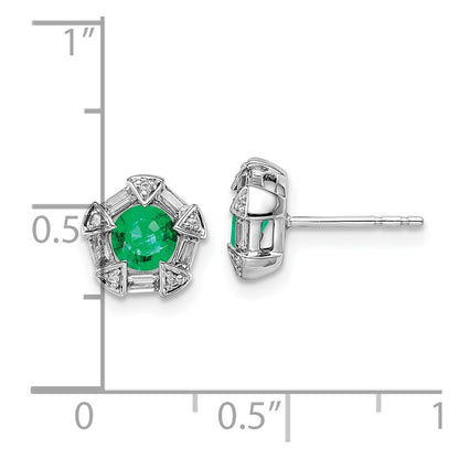 14k White Gold Emerald and Real Diamond Post Earrings