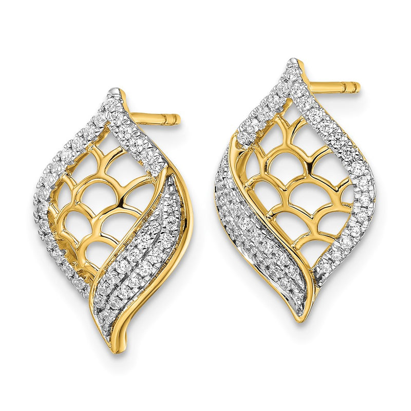14k Yellow Gold Polished Fancy Real Diamond Post Earrings
