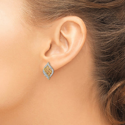 14k Yellow Gold Polished Fancy Real Diamond Post Earrings