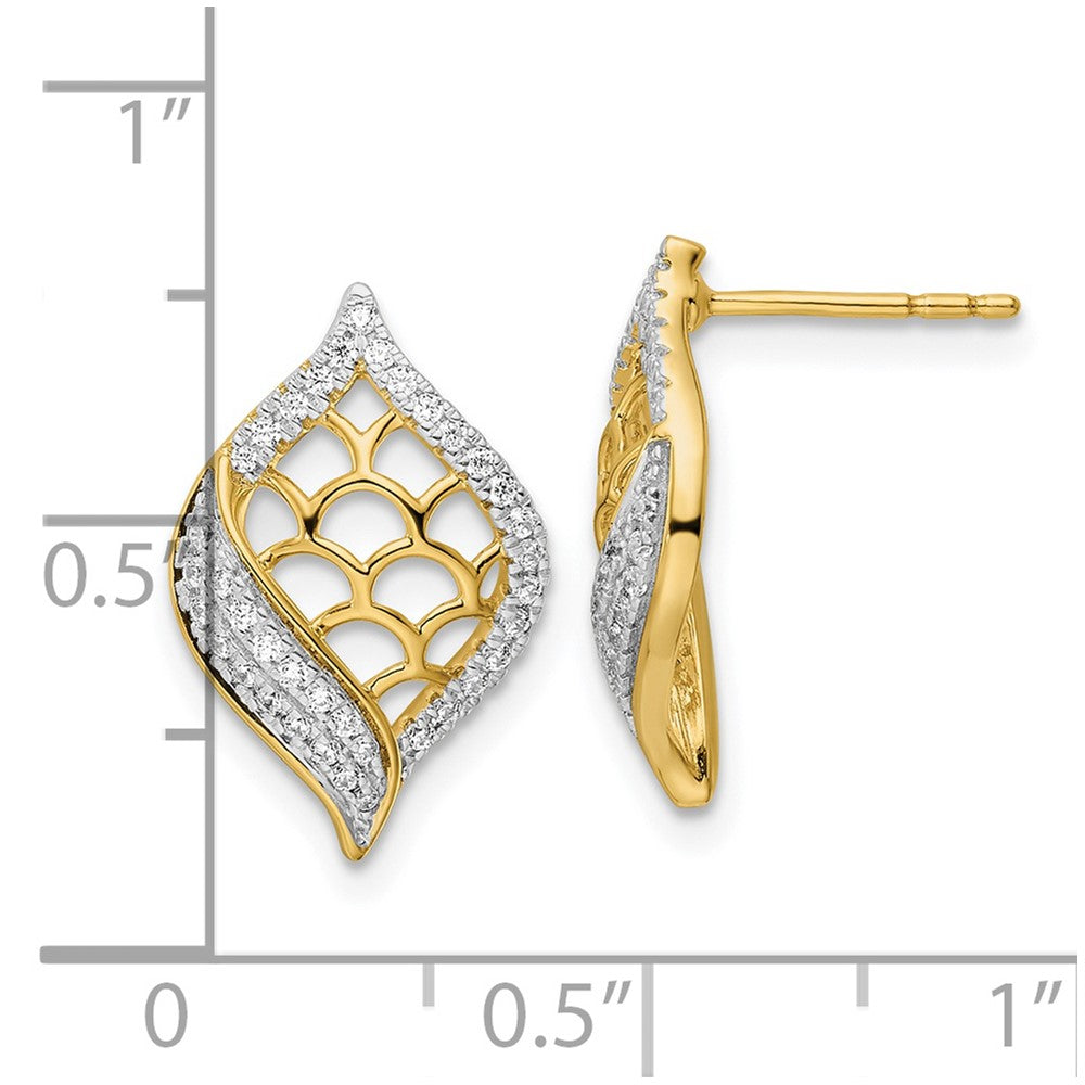 14k Yellow Gold Polished Fancy Real Diamond Post Earrings