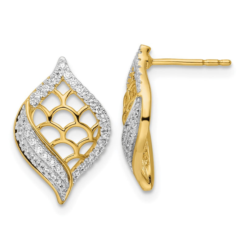 14k Yellow Gold Polished Fancy Real Diamond Post Earrings