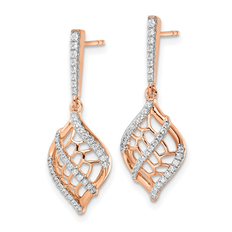 14k Rose Gold Polished Fancy Real Diamond Dangle Post Earrings