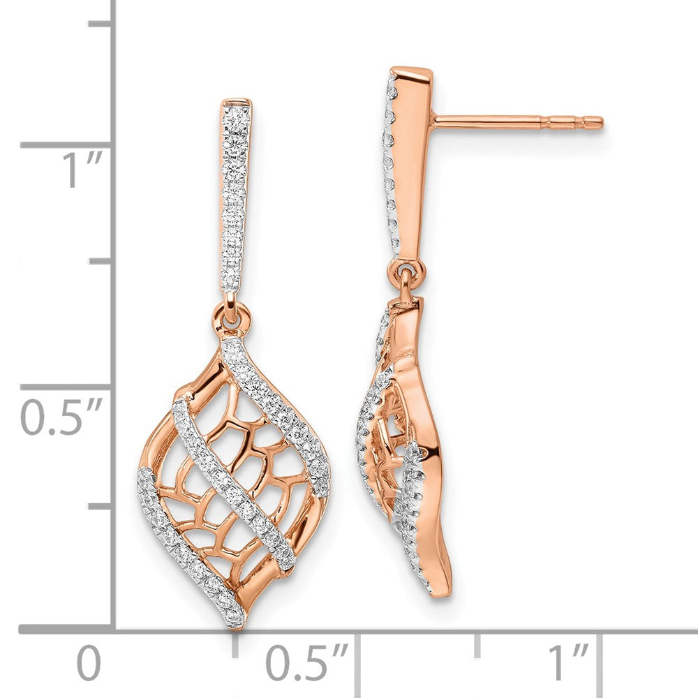 14k Rose Gold Polished Fancy Real Diamond Dangle Post Earrings